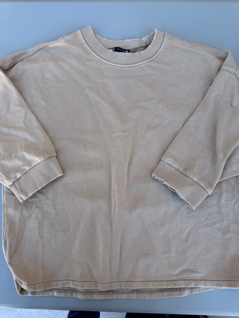 Zara Sand Beige Ribbed-Neck Sweatshirt